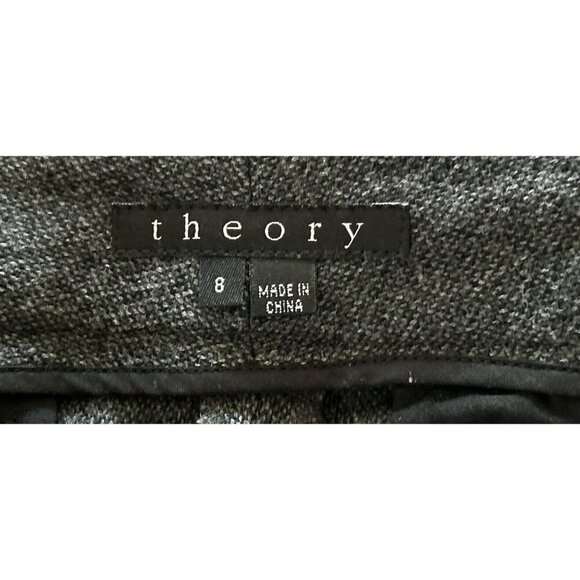 THEORY Wool Blend Trousers Heather Gray Site Buckles Wide Leg Size 8 - Picture 9 of 11